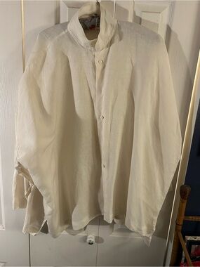 eskandar Cream Linen Lightweight Button-Front Tunic Top